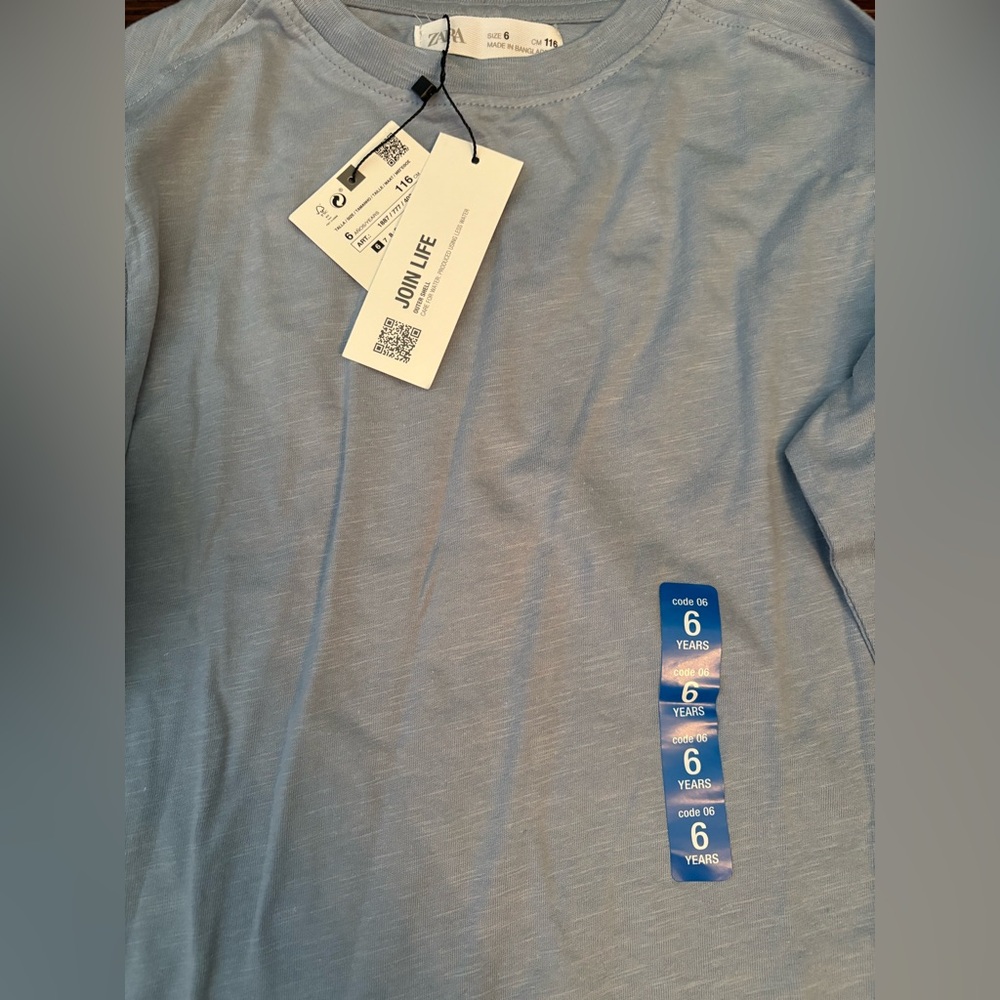Zara Kids Blue Long Sleeve Tee - Size 6 - Picture 3 of 4